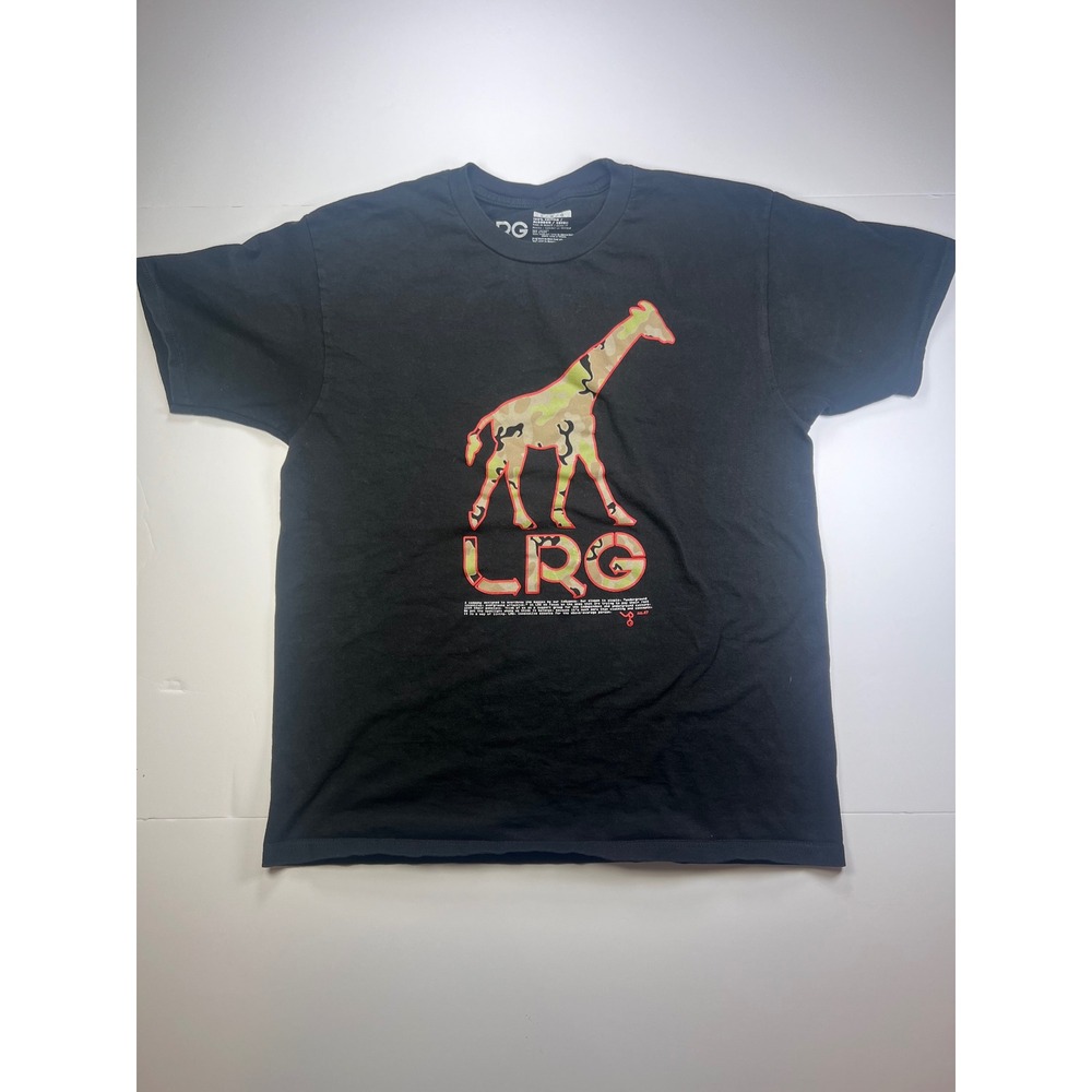 LRG Graphic Tee Mens Large Black Camo Giraffe Logo Streetwear‎ Cotton T-Shirt